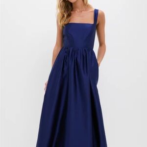 Tuckernuck Navy Dupioni Esme Dress | Smocked Back | Size S